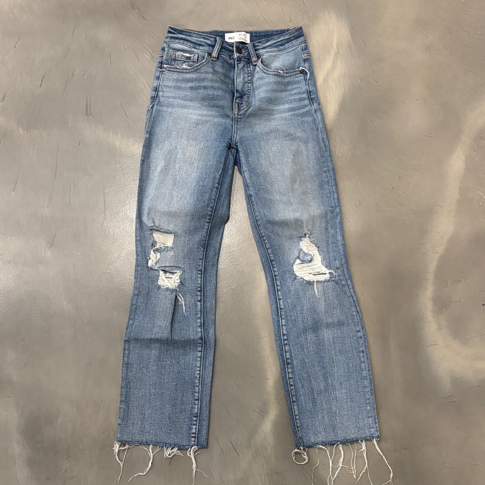 BKE Medium Blue Distressed Cropped Jeans